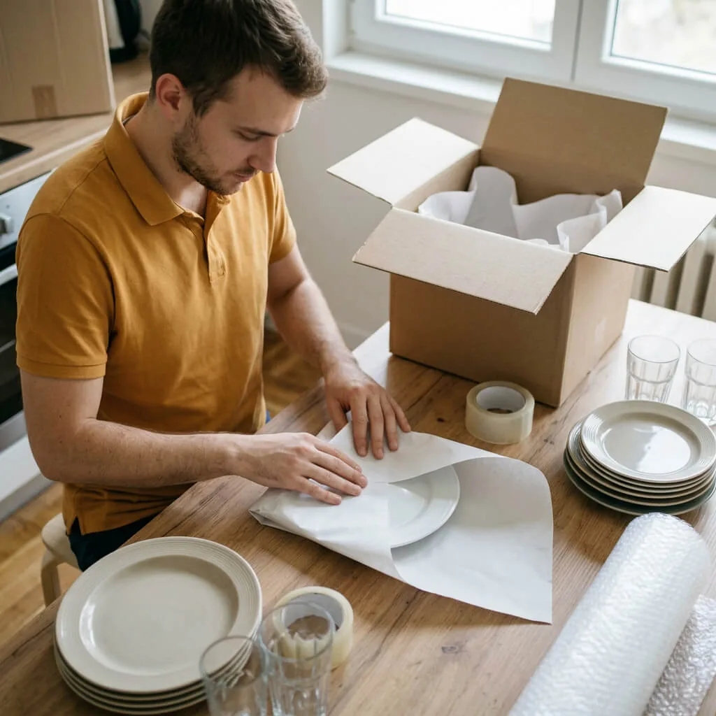 Pakovanje posuđa u kutiju za selidbu